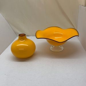 Art Glass Yellow Compose Bowl & Vase